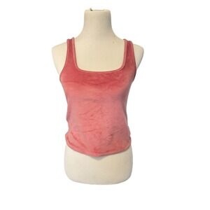 Velvet Tank Top Rose Pink Square Neck Sleeveless Racerback Women